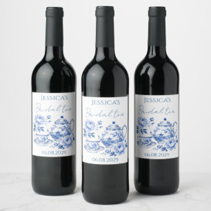 Étiquette Pour Bouteilles De Vin Théière en Chinoiserie Floral Mariage Vintage