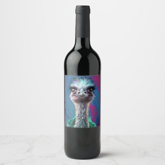 Étiquette Pour Bouteilles De Vin Thème autruche (Devant)