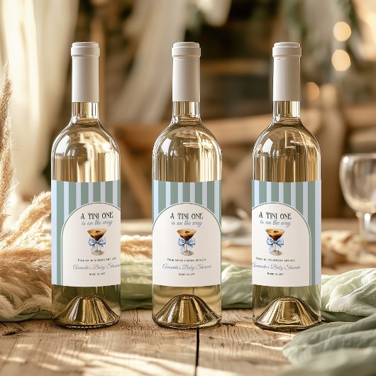 Étiquette Pour Bouteilles De Vin Thème Café Espresso Martini Baby shower Bleu Bow