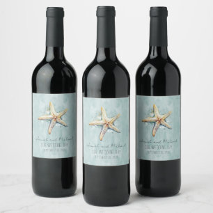 Étiquette Pour Bouteilles De Vin Thème de plage "Notre jour de mariage"