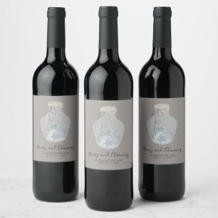 Étiquette Pour Bouteilles De Vin Thème de plage "Notre jour de mariage" avec coquil