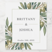 Étiquette Pour Bouteilles De Vin Thème Mariage d'Olive Méditerranéen (Étiquettes simples)