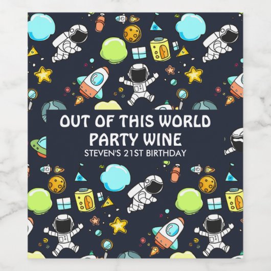 Étiquette Pour Bouteilles De Vin Thème spatial cool - Astronauts & Rocket Ships (Étiquettes simples)