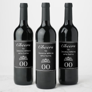 Étiquette Pour Bouteilles De Vin Tiara Modern Black Minimaliste Anniversaire