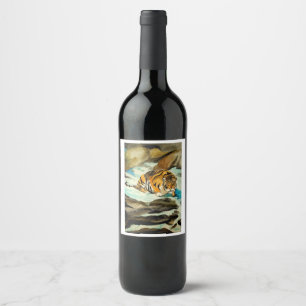 Étiquette Pour Bouteilles De Vin Tigre d'aquarelle