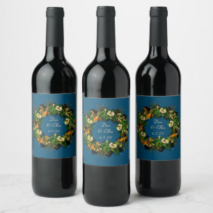 Étiquette Pour Bouteilles De Vin Timbre personnalisé de fleurs pour vin d'honneur