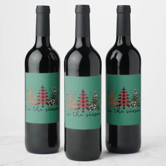 Étiquette Pour Bouteilles De Vin "Tis the Season" Plaid Leopard Christmas Trees (Bouteilles)