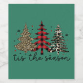 Étiquette Pour Bouteilles De Vin "Tis the Season" Plaid Leopard Christmas Trees (Étiquettes simples)