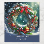 Étiquette Pour Bouteilles De Vin Tis the Season Wreath (Étiquettes simples)