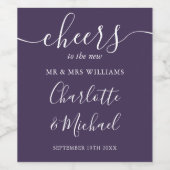 Étiquette Pour Bouteilles De Vin Toast à M. et Mme Script Mariage Violet (Étiquettes simples)