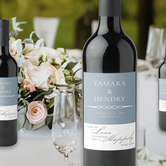 Étiquette Pour Bouteilles De Vin Toast de mariage élégant bleu Dusty