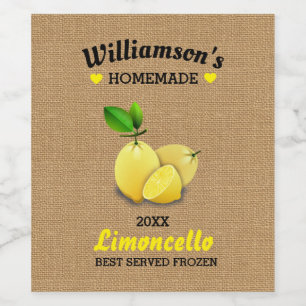 Étiquette Pour Bouteilles De Vin Toile de jute rustique faite maison de Limoncello