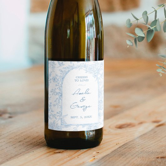 Étiquette Pour Bouteilles De Vin Toile mariage bleu et blanc