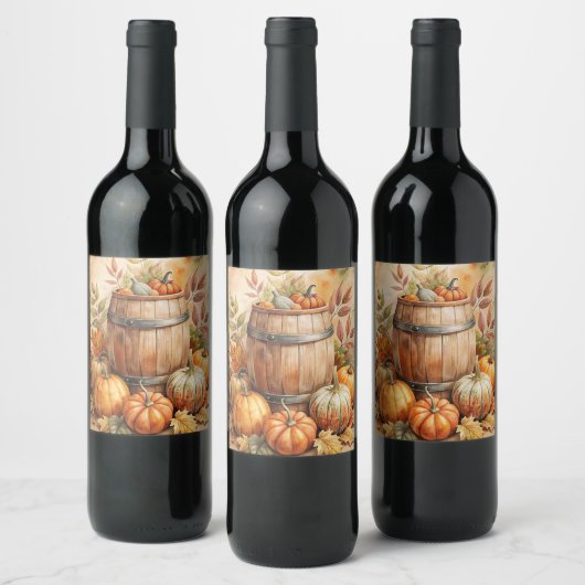Étiquette Pour Bouteilles De Vin Tonneau avec citrouilles automne (Bouteilles)