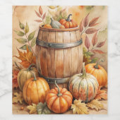 Étiquette Pour Bouteilles De Vin Tonneau avec citrouilles automne (Étiquettes simples)