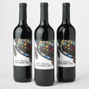 Étiquette Pour Bouteilles De Vin Tortue colorée