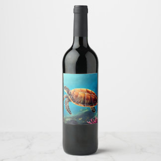 Étiquette Pour Bouteilles De Vin Tortue de mer en aquarelle