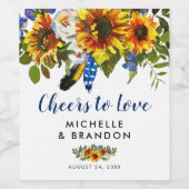 Étiquette Pour Bouteilles De Vin Tournesol bleu rustique pour l'amour (Étiquettes simples)