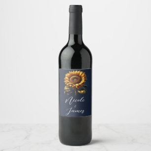 Étiquette Pour Bouteilles De Vin Tournesol Rustique Bleu Mariage Shower de Mariée