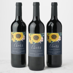 Étiquette Pour Bouteilles De Vin Tournesol rustique   Navy Cheers Mariages Étiquett