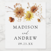 Étiquette Pour Bouteilles De Vin Tournesols d'automne rustique et Mariage Fleur sau (Étiquettes simples)