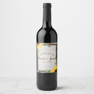 Étiquette Pour Bouteilles De Vin Tournesols Rustique Bois Dentelle Mariage Campagna