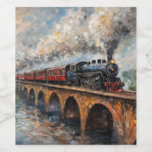 Étiquette Pour Bouteilles De Vin Train à vapeur sur un pont - Peinture à l'huile (Étiquettes simples)