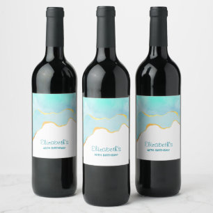 Étiquette Pour Bouteilles De Vin Tranquille Tropical Vert Bleu avec bordure or