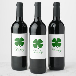 Étiquette Pour Bouteilles De Vin Trèfle Vert Chanceux Personnalisé