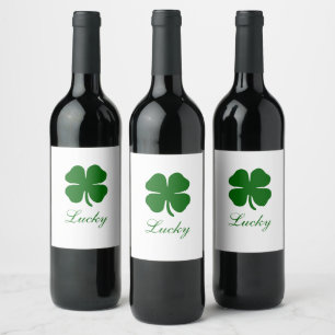 Étiquette Pour Bouteilles De Vin Trèfle Vert Chanceux Personnalisé