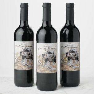 Étiquette Pour Bouteilles De Vin Tri Couleur Anglais Setter Art, chasse en bois