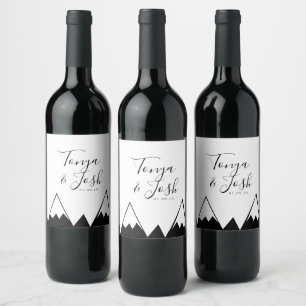 Étiquette Pour Bouteilles De Vin Triangle de montagne Trops Mariage noir et blanc