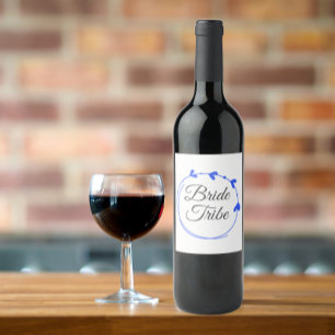 Étiquette Pour Bouteilles De Vin Tribe de mariée Royal Bleu Simple Coeur couronne