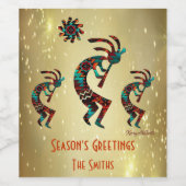 Étiquette Pour Bouteilles De Vin Trois Kokopelli Jouer Flute (Étiquettes simples)