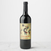 Étiquette Pour Bouteilles De Vin Trois Kokopelli Jouer Flute (Devant)