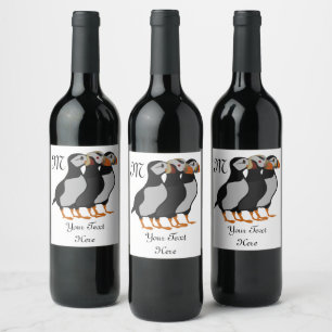 Étiquette Pour Bouteilles De Vin Trois Puffins debout