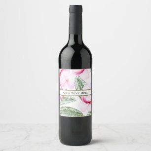 Étiquette Pour Bouteilles De Vin Tropical Oasis Rose Vert Floral Hawaïen Mariage