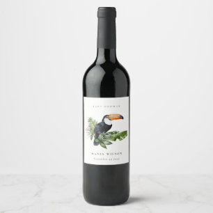 Étiquette Pour Bouteilles De Vin Tropical Rainforest Toucan Foliage Baby shower