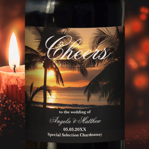 Étiquette Pour Bouteilles De Vin Tropical Sunset Palm Beach Wedding Vin Étiquette