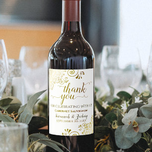Étiquette Pour Bouteilles De Vin Trucs d'or sur Merci Mariage blanc
