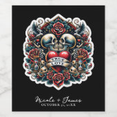 Étiquette Pour Bouteilles De Vin True Love Skeleton Heart Tattoo Mariage (Étiquettes simples)