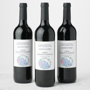 Étiquette Pour Bouteilles De Vin Tu vas devenir grand-parents Eléphants Bleus