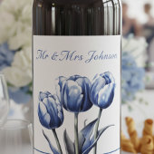 Étiquette Pour Bouteilles De Vin Tulipes dans Delft Blue personnalisable