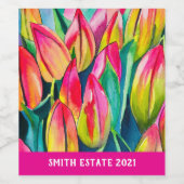 Étiquette Pour Bouteilles De Vin Tulipes d'art à l'aquarelle rose (Étiquettes simples)