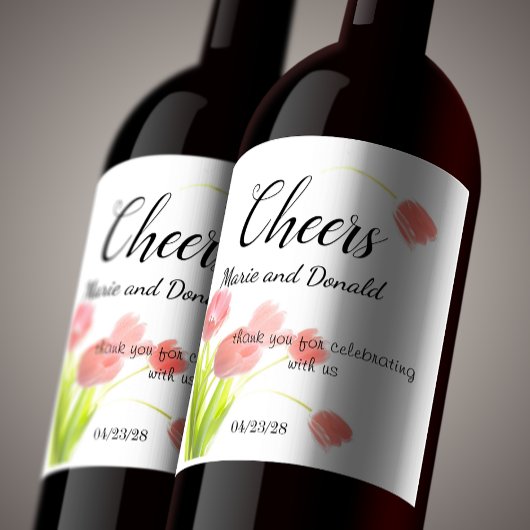 Étiquette Pour Bouteilles De Vin Tulipes roses douces