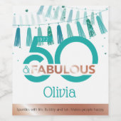 Étiquette Pour Bouteilles De Vin Turquoise 50 & Fabuleux Cinquante Anniversaire (Étiquettes simples)