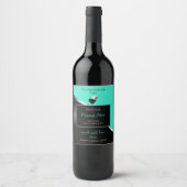 Étiquette Pour Bouteilles De Vin Turquoise Black Wavy Silver Coeurs mignons Étiquet (Devant)