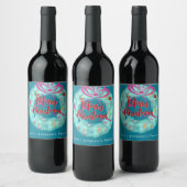 Étiquette Pour Bouteilles De Vin Turquoise couronne de Noël rétro (Bouteilles)