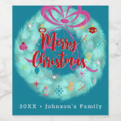 Étiquette Pour Bouteilles De Vin Turquoise couronne de Noël rétro (Étiquettes simples)