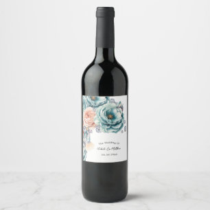 Étiquette Pour Bouteilles De Vin Turquoise et Mariage diamant de pêche